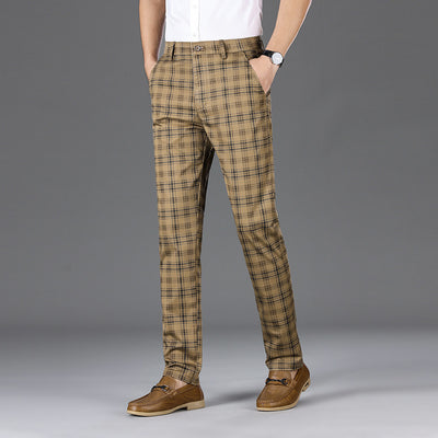 Trendy Plaid Straight Leg Elastic Casual Pants for Men and Women - Carvan Mart