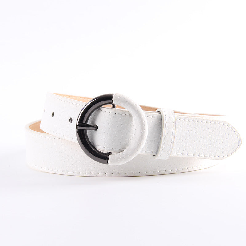 Round buckle belt wild lady pin buckle decorative belt - White 105cm - Belts & Cummerbunds - Carvan Mart