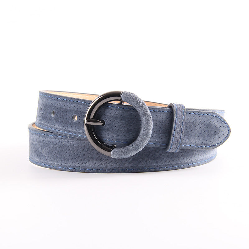 Round buckle belt wild lady pin buckle decorative belt - Navy Blue 105cm - Belts & Cummerbunds - Carvan Mart