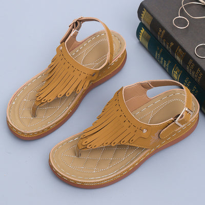 Women's Roman Cutout Thong Wedge Beach Sandals - Yellow - Women's Sandals - Carvan Mart