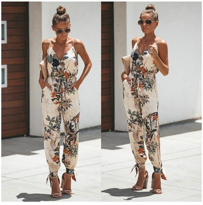 Women's Jumpsuit Strapless Floral Print Spaghetti Romper - Carvan Mart