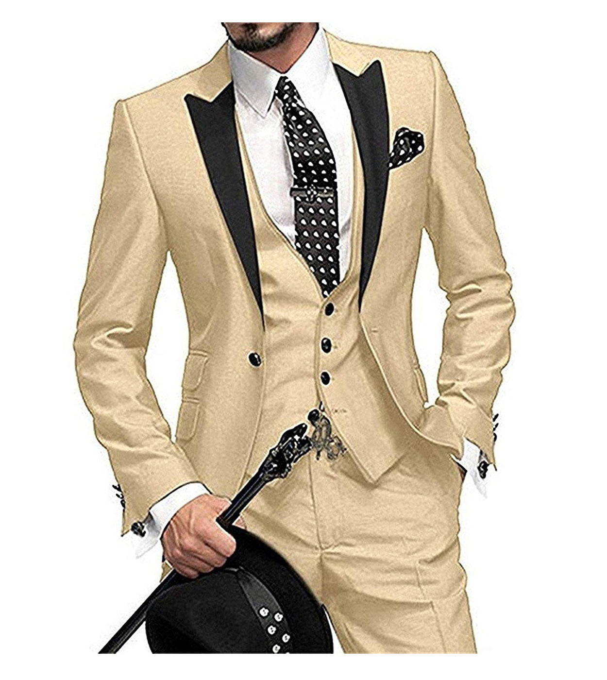 Three-Piece Slim Fit Men's Wedding Suit | Stylish Wedding Guest Outfit for All Seasons - Champagne - Men Suits & Sets - Carvan Mart