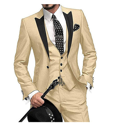 Three-Piece Slim Fit Men's Wedding Suit | Stylish Wedding Guest Outfit for All Seasons - Carvan Mart