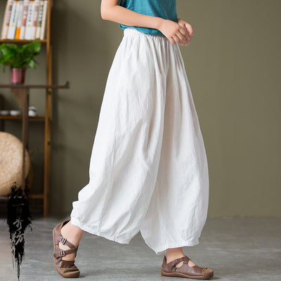 Comfortable Boho Harem Pants - Loose Fit Cotton Linen Trousers - White L - Pants & Capris - Carvan Mart