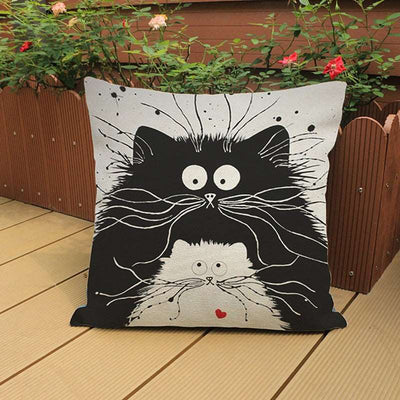 Cat Pillow Cartoon Images Linen Cotton Blend Cushion Cover Pillowcases - Carvan Mart