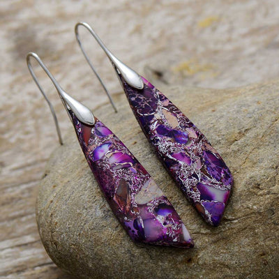 Bohemian Emperor Stone Geometric Pendant Earrings - Purple silver - Earrings - Carvan Mart