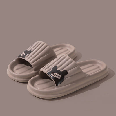 Bear Slippers Women Summer Striped Thick-Sole Anti-Slip Home Slippers - Carvan Mart