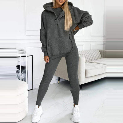 Women's Three Piece Suit Sports Loose Hooded Sweatshirt Vest And Slim Trousers - Carvan Mart