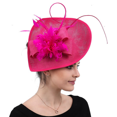 Handmade Fascinator Hat Head Jets Brides Wedding Feathers Hat - Rose Red - Women's Hats & Caps - Carvan Mart