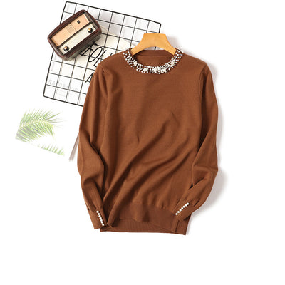 Modern Sweaters Women's Beaded Pullover Sweater - Brown One size - Winter Tops - Carvan Mart