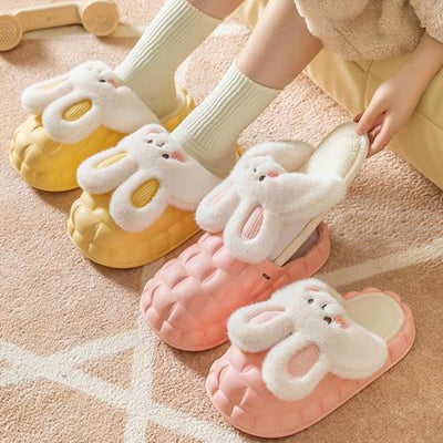 Cute Rabbit Shoes Winter Fuzzy Slippers Women Detachable Washable Shoes - Carvan Mart