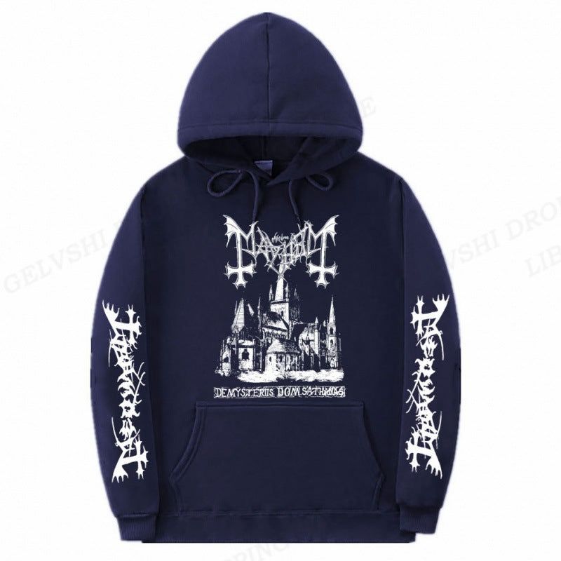 Men's Trendy Graphic Print Sweatshirt Solid Color Fashion Hoodie - navy - Men's Hoodies & Sweatshirts - Carvan Mart