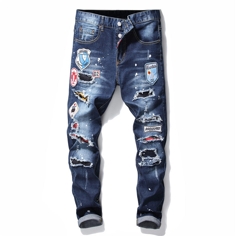 Men Jeans Pant Famous D2 Slim Jeans Pants Zipper Hole Pencil Pants - Blue1 - Men's Jeans - Carvan Mart