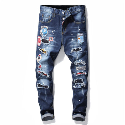 Men Jeans Pant Famous D2 Slim Jeans Pants Zipper Hole Pencil Pants - Blue1 - Men's Jeans - Carvan Mart