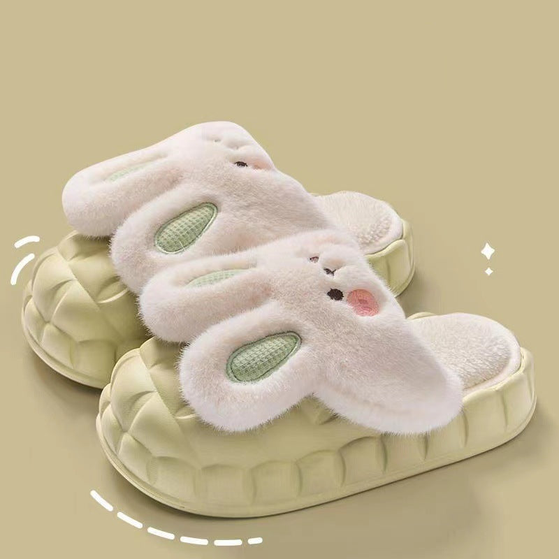 Cute Rabbit Shoes Winter Fuzzy Slippers Women Detachable Washable Shoes - Green - Women's Slippers - Carvan Mart