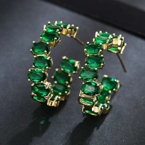 Exaggerated Temperamental Zircon C- Shaped Eardrop Earrings - Green - Earrings - Carvan Mart