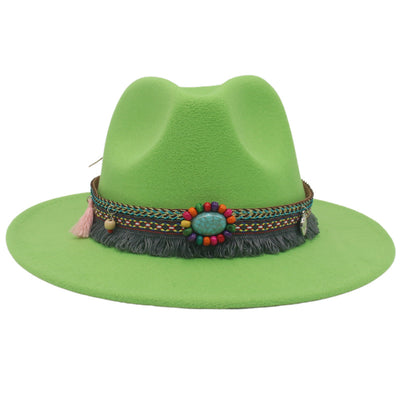 Ethnic Style Western Cowboy Hat Gem Accessories Tibetan Top Hat - Fruit Green - Men's Hats & Caps - Carvan Mart