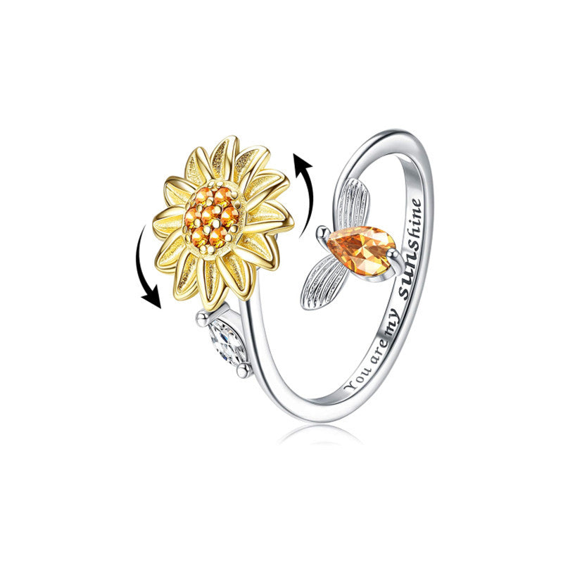 Sunflower & Bee Spinner Ring Female Rotating Sunflower Ring - - Women's Rings - Carvan Mart