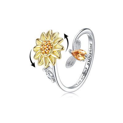 Sunflower & Bee Spinner Ring Female Rotating Sunflower Ring - - Women's Rings - Carvan Mart