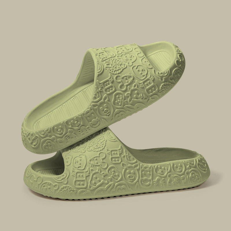 Home Slippers Thick-sole Non-slip Bathroom Slippers For Couple House Shoes - Green - Women's Slippers - Carvan Mart