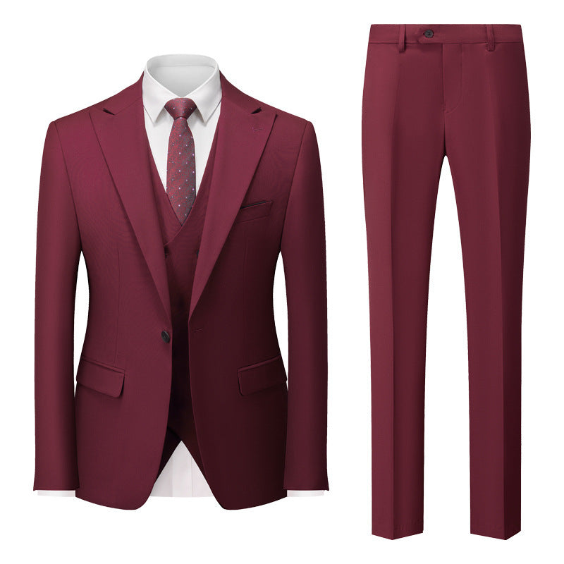 Men's Three Piece Suit Foreign Trade Cross-border Wedding Groom Business Suit - Wine Red - Men Suits & Sets - Carvan Mart