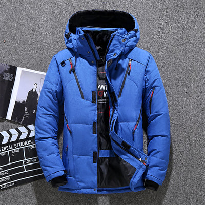 Winter Thick Men Jacket Solid Hooded Coats Hat Detachable Jacket - Blue - Men's Jackets & Coats - Carvan Mart