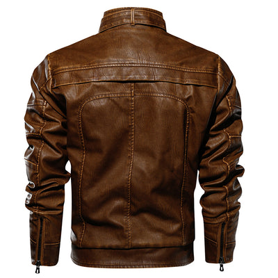 Men PU Leather Jacket Thick Motorcycle Leather Jacket Fashion Vintage Fit Coat - Carvan Mart