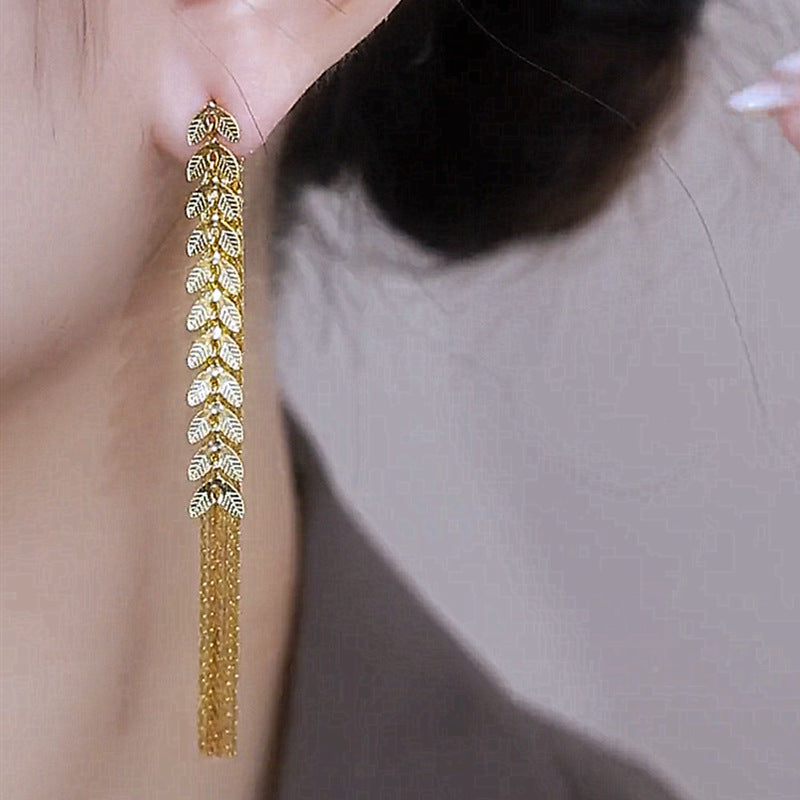 Wheat Long Fringe Dual-wear Earrings - - Earrings - Carvan Mart