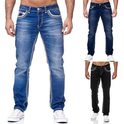 Men Jeans With Pockets Straight Pants Business Casual Daily Streetwear Trousers Men's Clothing - Carvan Mart