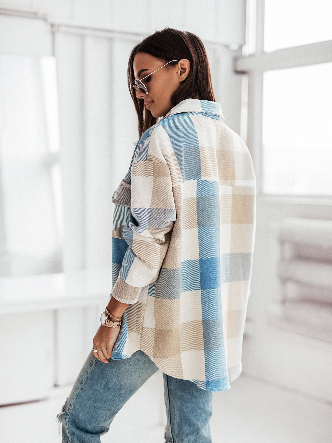 Women's Fashionable Color Plaid Shirt Brushed Woolen Coat - - Women's Coats & Jackets - Carvan Mart