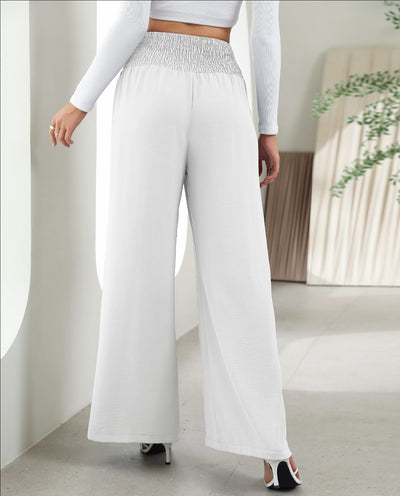 Chic Wide-Leg Pants for Women - High Waist Button Detail - Carvan Mart