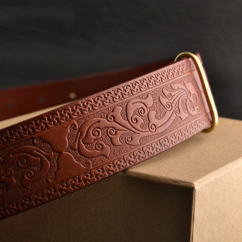 Men's Leisure Leather Belt With Woven Pattern - - Men's Belts - Carvan Mart