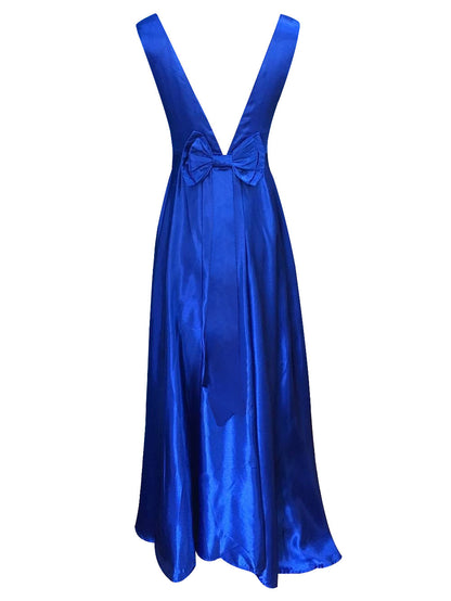 Deep V Neck Sleeveless Backless Bow Ball Evening Dress - Carvan Mart Ltd
