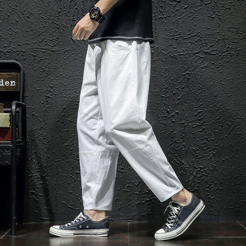 Summer Cropped Pure Cotton And Linen Pants Men - White - Men's Pants - Carvan Mart