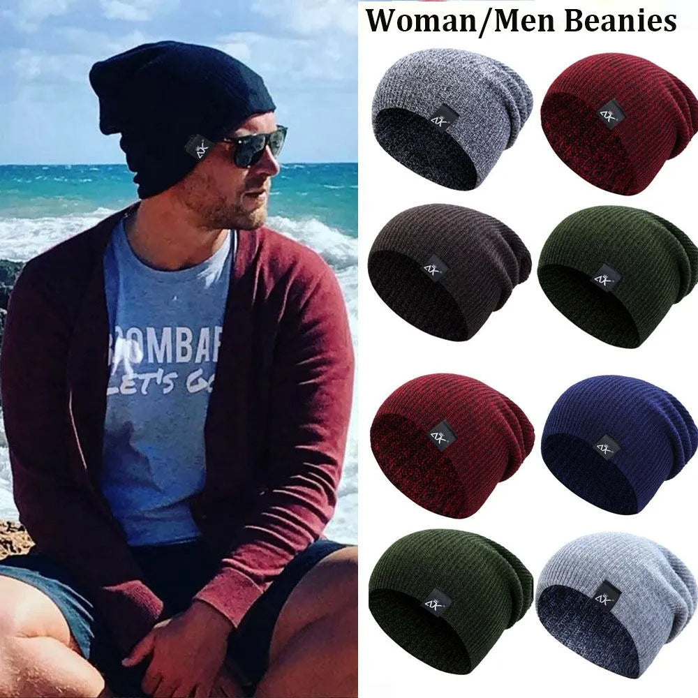 Unisex Fashionable Knitted Beanie, Winter Wool Elastic Hat For Outdoor Cycling, Camping, Travel Winter Beanie Hat Acrylic Knit Hats For Men Women - - Men's Hats & Caps - Carvan Mart