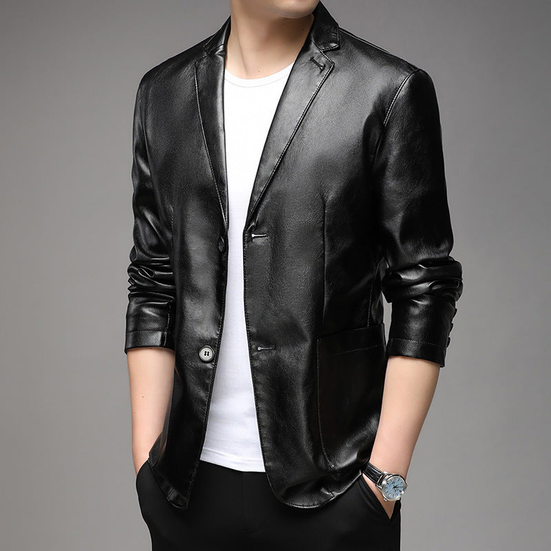 Men's Pu Leather Jacket For Young And Middle-aged Men's Casual Dad - - Genuine Leather - Carvan Mart