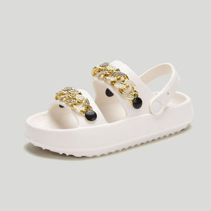 Trendy Lightweight Platform Sandals with Chain Decor - Comfortable Summer Clogs - Beige - Women's Sandals - Carvan Mart