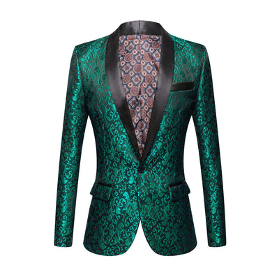 Men's Wedding Coat Jacquard Green Fruit Collar Top Coat - Green - Men's Jackets & Coats - Carvan Mart