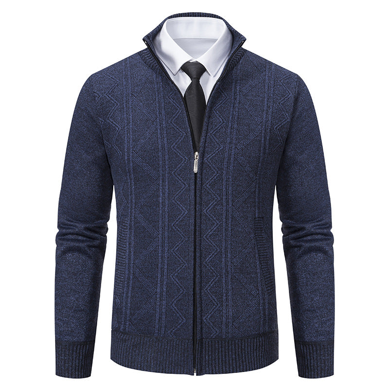 Winter Men Woolen Sweater Men's Cardigan Coat Stand Collar - 6930 Navy Blue - Men's Sweaters - Carvan Mart