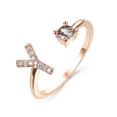 Letter Ring Fashion Jewelry Elegant Rings - Rose gold Y - Women's Rings - Carvan Mart