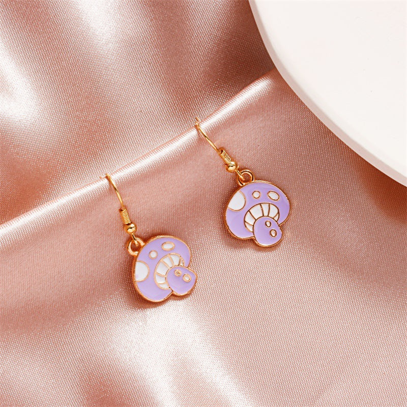 Color Drop Oil Small Mushroom Alloy Earrings - Purple2 - Earrings - Carvan Mart