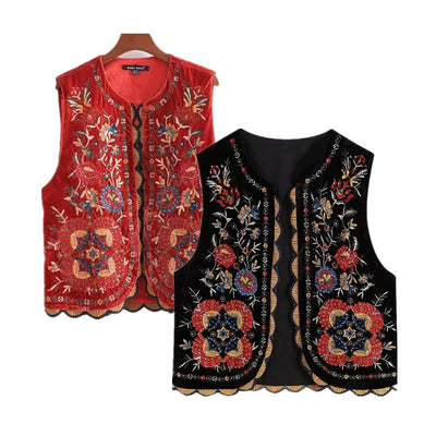 Cross-border Fashion Women's Wear Spring Ethnic Style Sequined Embroidery Vest Jacket - Carvan Mart