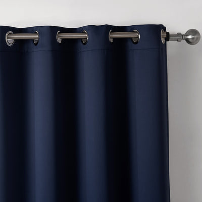 Dark Blue Bedroom Blackout Fabric Printed Curtains - 