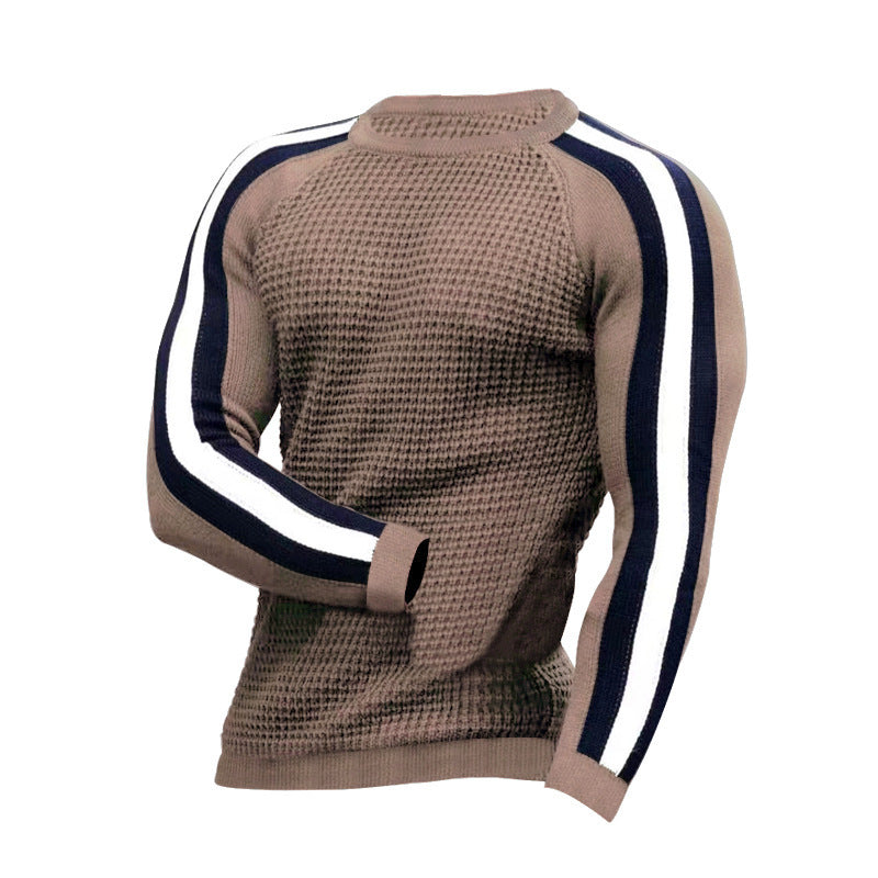 Men's Contrast Slim Bottom Sports Casual Sweater - Cotton Blend - Deep khaki - Men's Sweaters - Carvan Mart