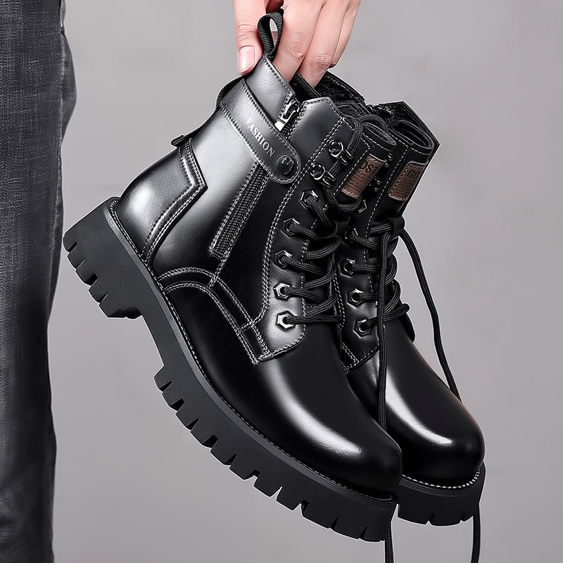 Mens Fashion Thick-soled High-top Wearable Martin Boots - Black - Men's Boots - Carvan Mart