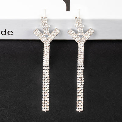 Fashion Jewelry 925 Silver Needle Ornaments Rhinestone Letter B Earrings Banquet Tassel Ear Ornaments Earrings - Silver Y - Earrings - Carvan Mart