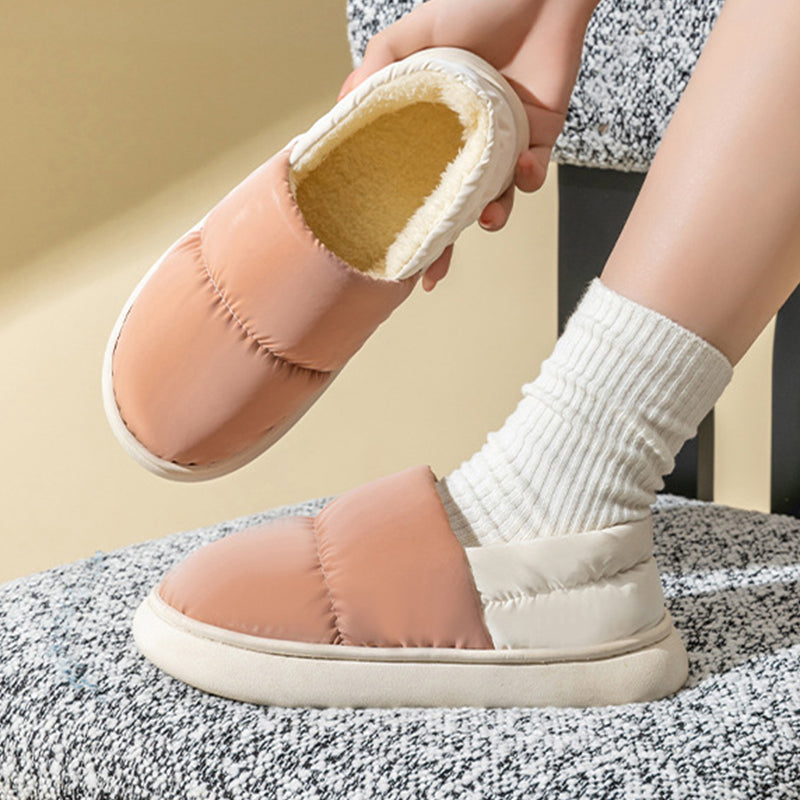 Winter Thickened Warm Cotton Shoes With Back Heel Mixed-color Down Cloth Slipper - Carvan Mart