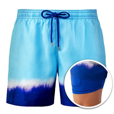 Men's Beach Shorts Printed Sports Double Layer Summer Shorts - Blue 1 - Men's Shorts - Carvan Mart