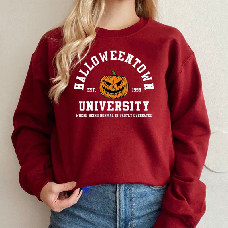 Retro Halloween Sweatshirt Women's Fashion - Burgundy - Women Hoodies & Sweatshirts - Carvan Mart