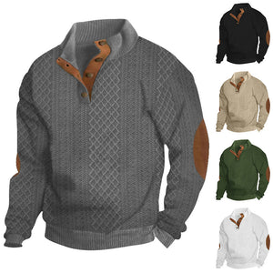 Men's Stand Collar Jumper - Long Sleeve Jacquard Knitted Pullover Sweater - - Men's Sweaters - Carvan Mart